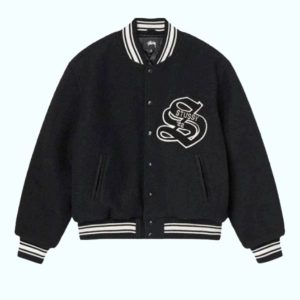 Chaqueta Universitaria Negra Estética De Stussy